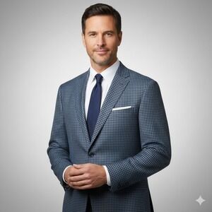 MICHAEL KORS Classic-Fit Blue/Navy Plaid Check Sport Coat Blazer Jacket Size 42L